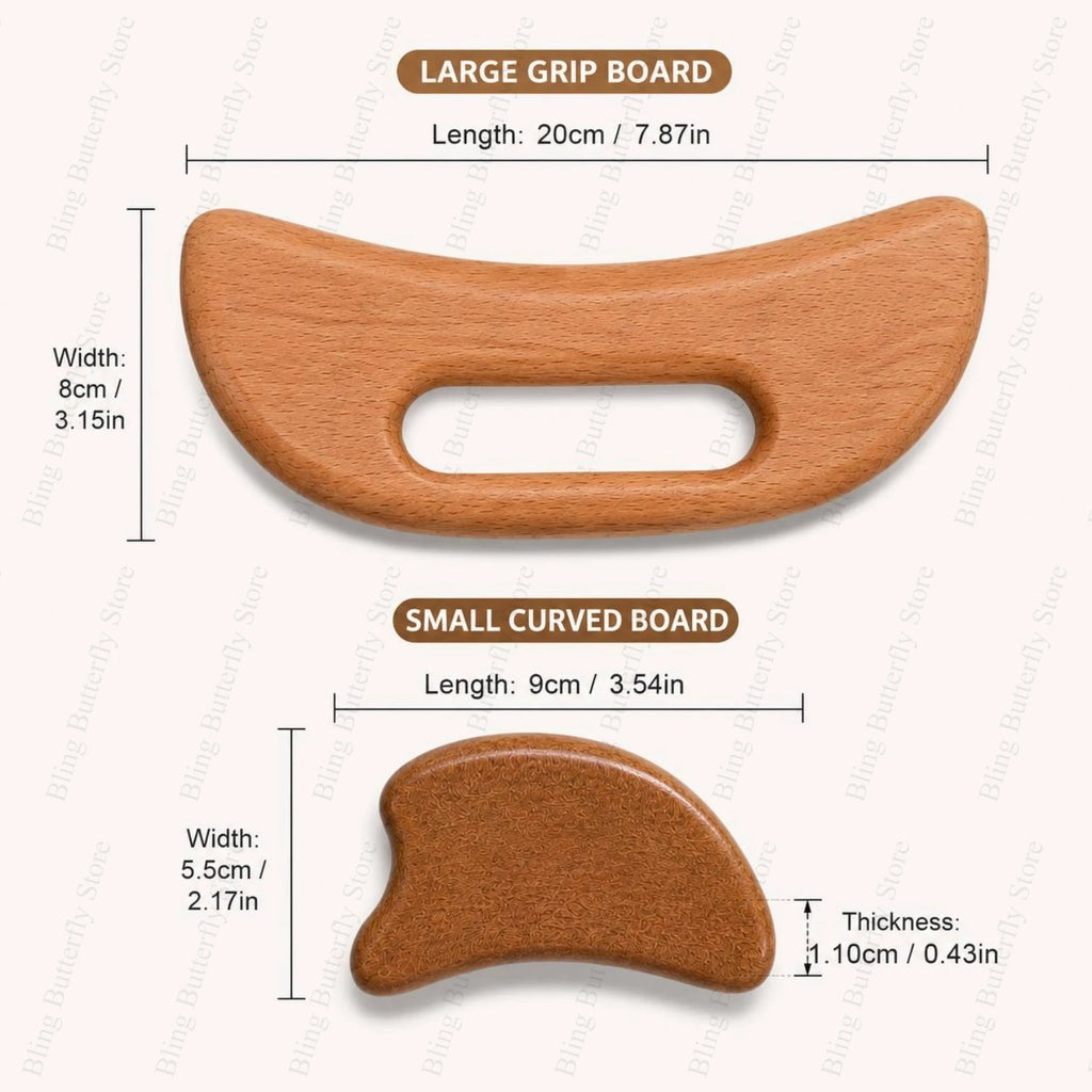Wooden Gua Sha Body Massage Board Set – 2pcs Scraping Tool Body Massage Board PLUSH