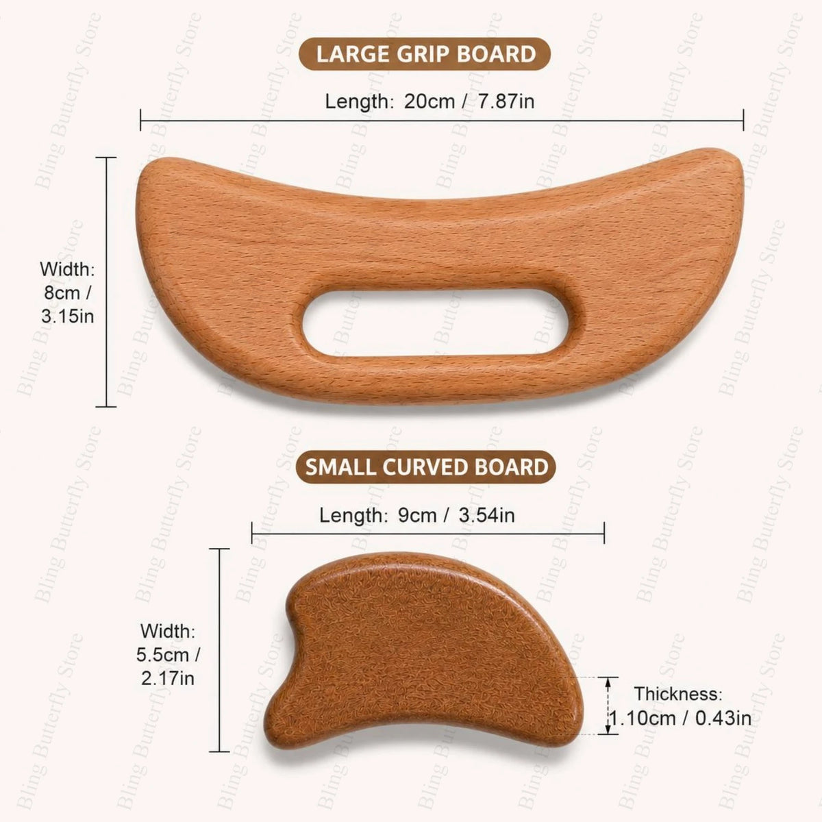 Wooden Gua Sha Body Massage Board Set – 2pcs Scraping Tool Body Massage Board PLUSH