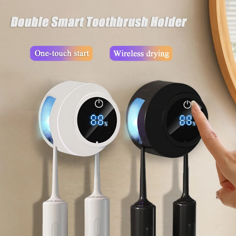 Wall Mounted Toothbrush Holder with UV Sterilizer – 2 Slots Toothbrush Holder PLUSH