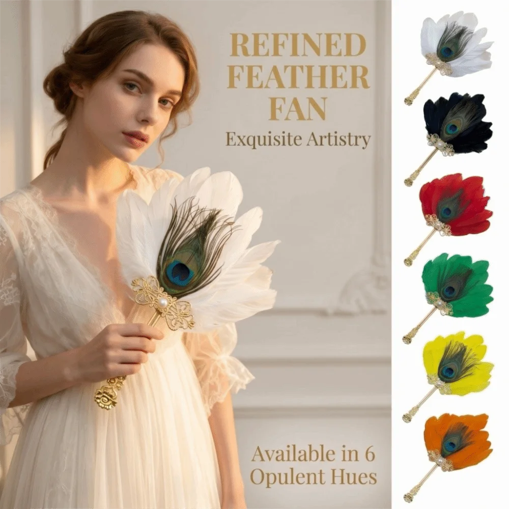 Peacock Feather Hand Fan – Vintage Elegant Dance & Decor Decorative Hand Fan PLUSH