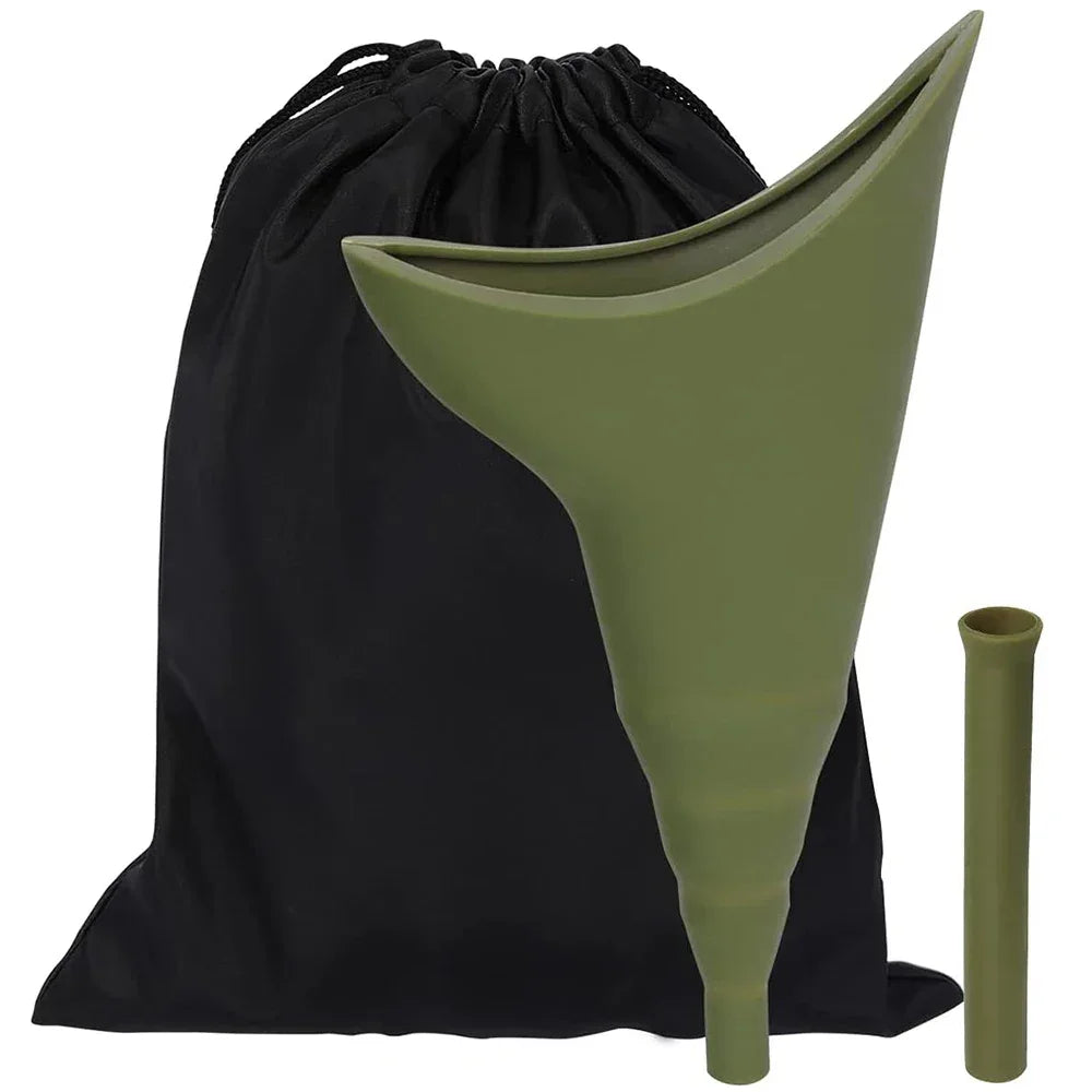 Portable Silicone Female Urination Device – Reusable Pee Funnel Female Urinal Funnel PLUSH GREEN SET