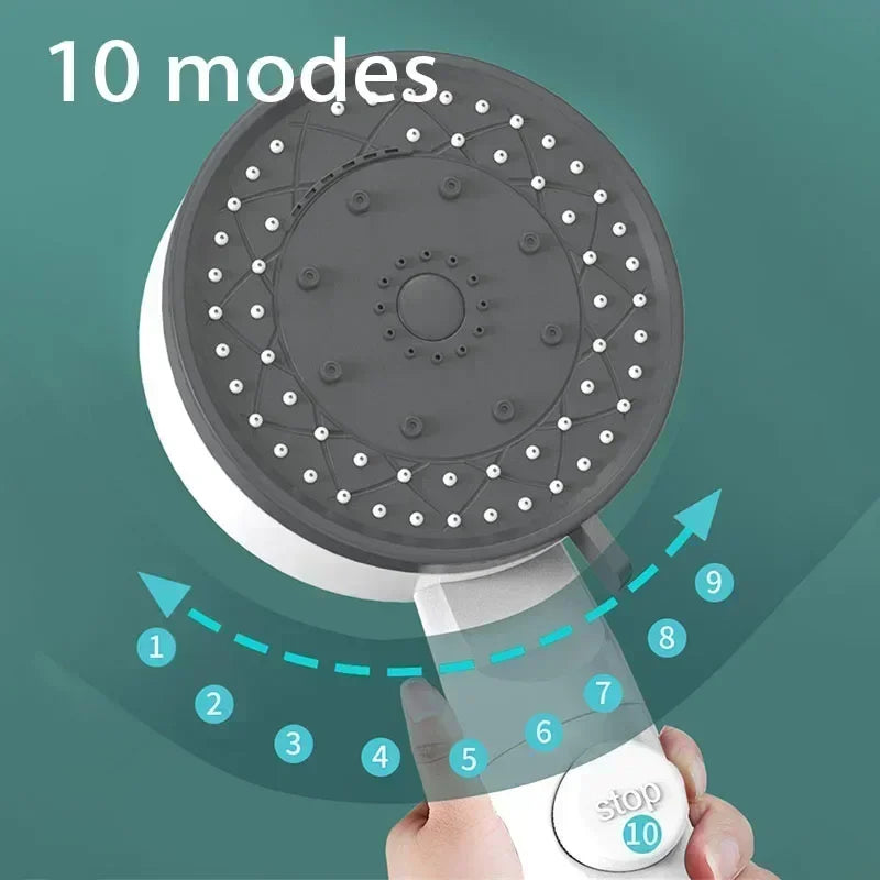 10-Mode Filtered Handheld Shower Head | One-Touch Stop Handheld Shower Head PLUSH