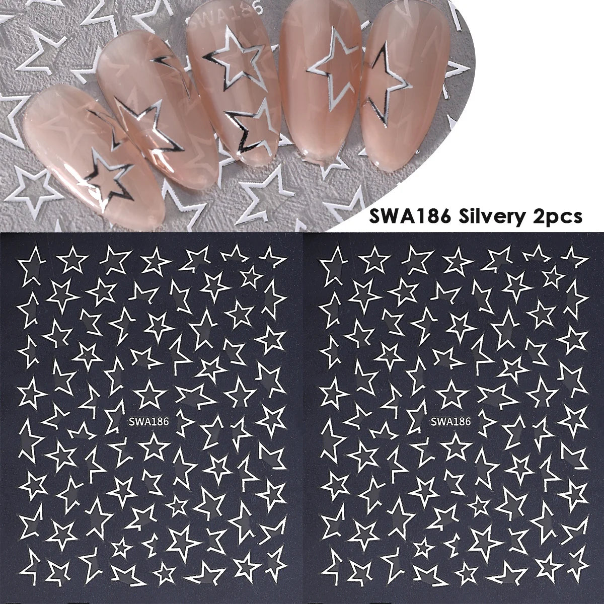 Gold Silver Hollow Star Nail Stickers – Y2K Bronzing Decals 2pc Nail Art Stickers PLUSH SWA186 Silver 2pcs