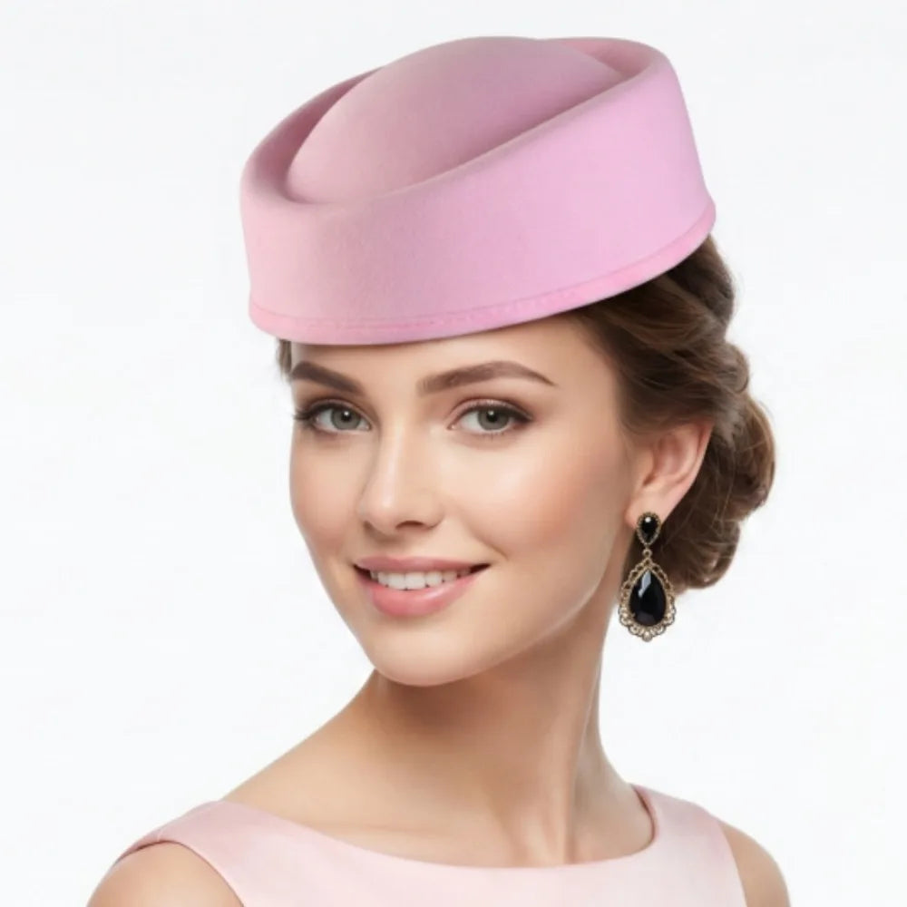 Vintage Stewardess Topper Hat – Retro Formal Cap for Women Costume Topper Hat PLUSH Pink