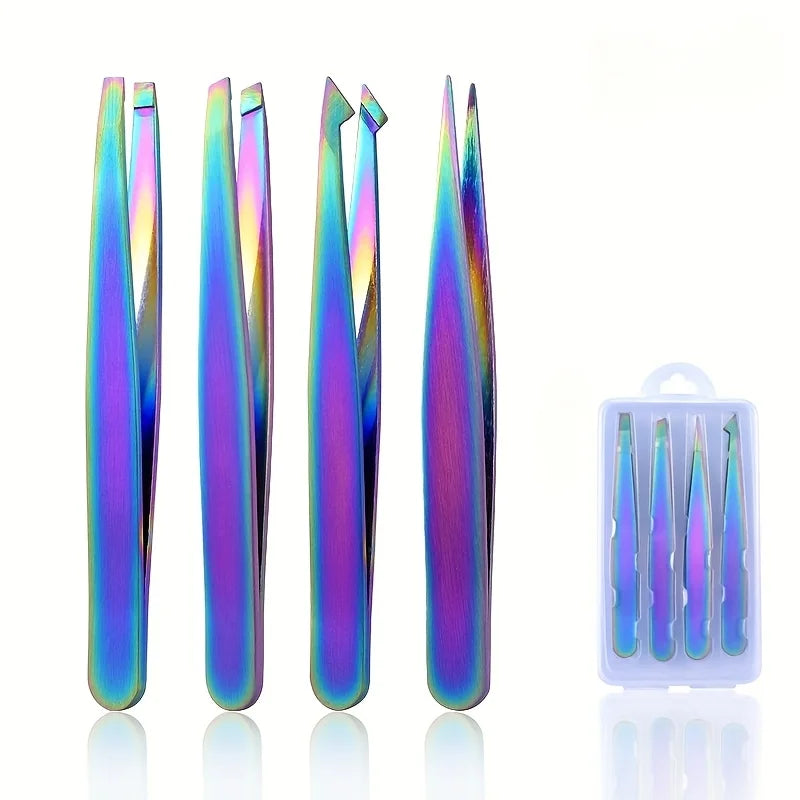 4-Piece Stainless Steel Eyebrow Tweezers Set | Precision Grooming Eyebrow Tweezers Set PLUSH