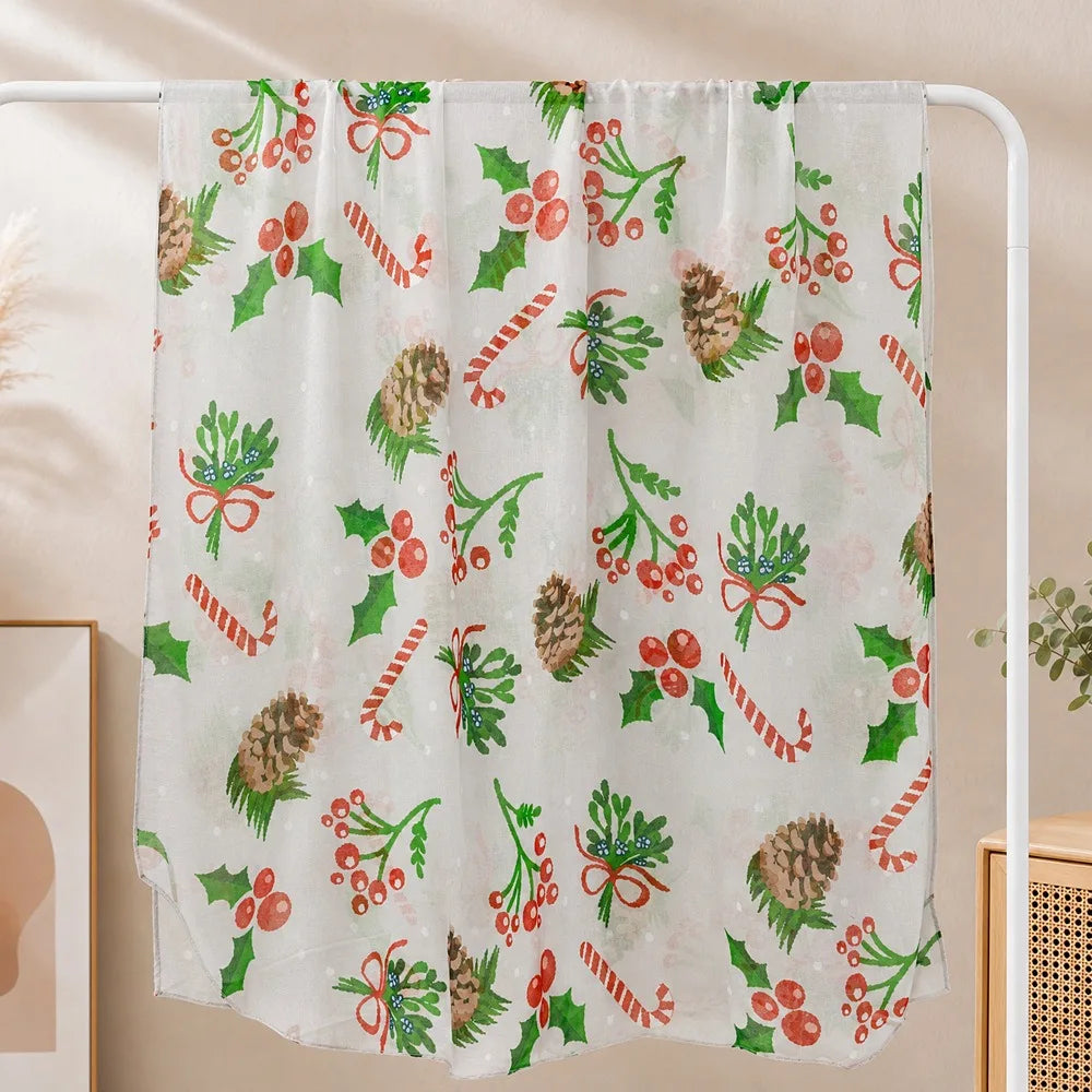 Women's Christmas Voile Scarf – Snowman Print Shawl 180x90cm Holiday Voile Scarf PLUSH 7
