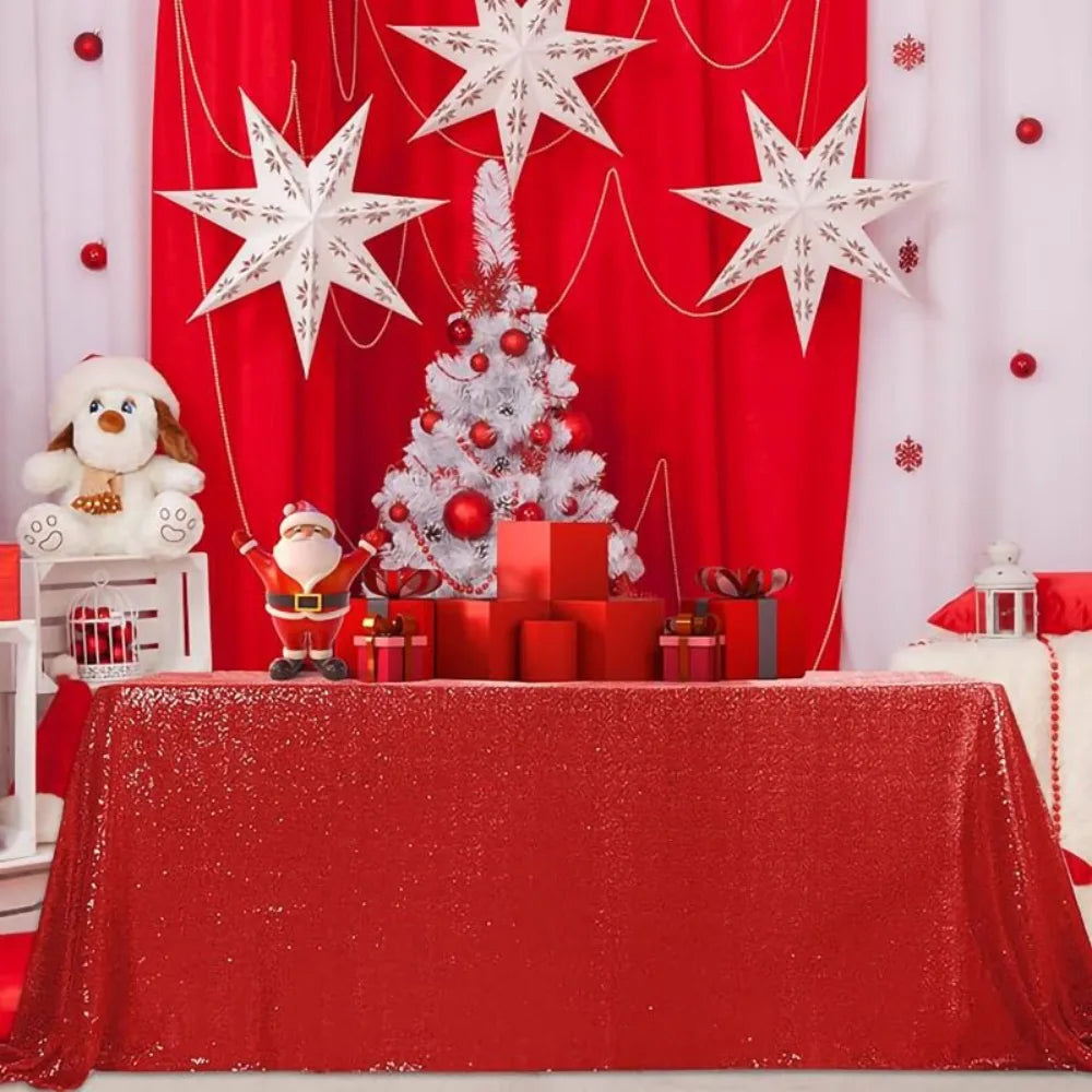 Sequin Tablecloth Rectangular Party Table Cover – 10 Colors Sequin Tablecloth PLUSH Red 51.18x70.87 in