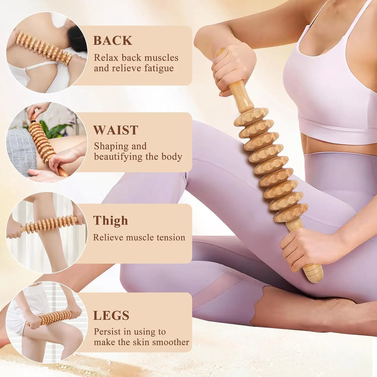 Wooden Massage Roller – 9 Rotating Rollers for Body Sculpting Massage Roller PLUSH