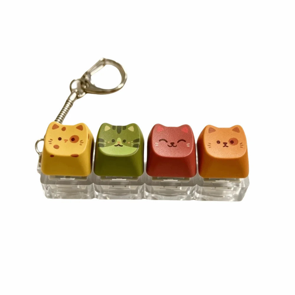 Cute Cat Keycap Keychain – Fidget Clicker Button Keychain Novelty Keychain PLUSH 4 key -Style D-