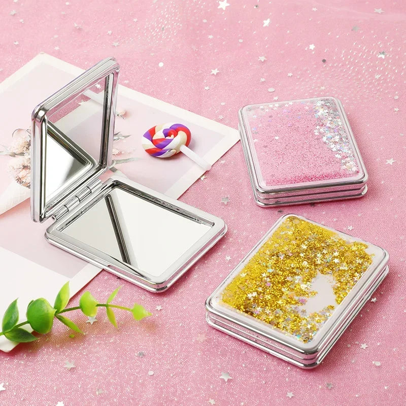Folding Double-Sided Compact Makeup Mirror – Sparkling Sand Pink Compact Makeup Mirror PLUSH