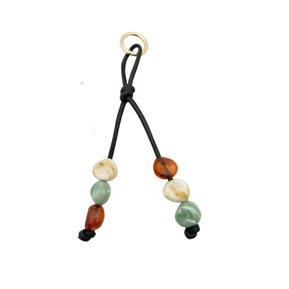 Vintage Boho Resin Beaded Keychain – PU Braided Cord Keyring Beaded Keychain PLUSH
