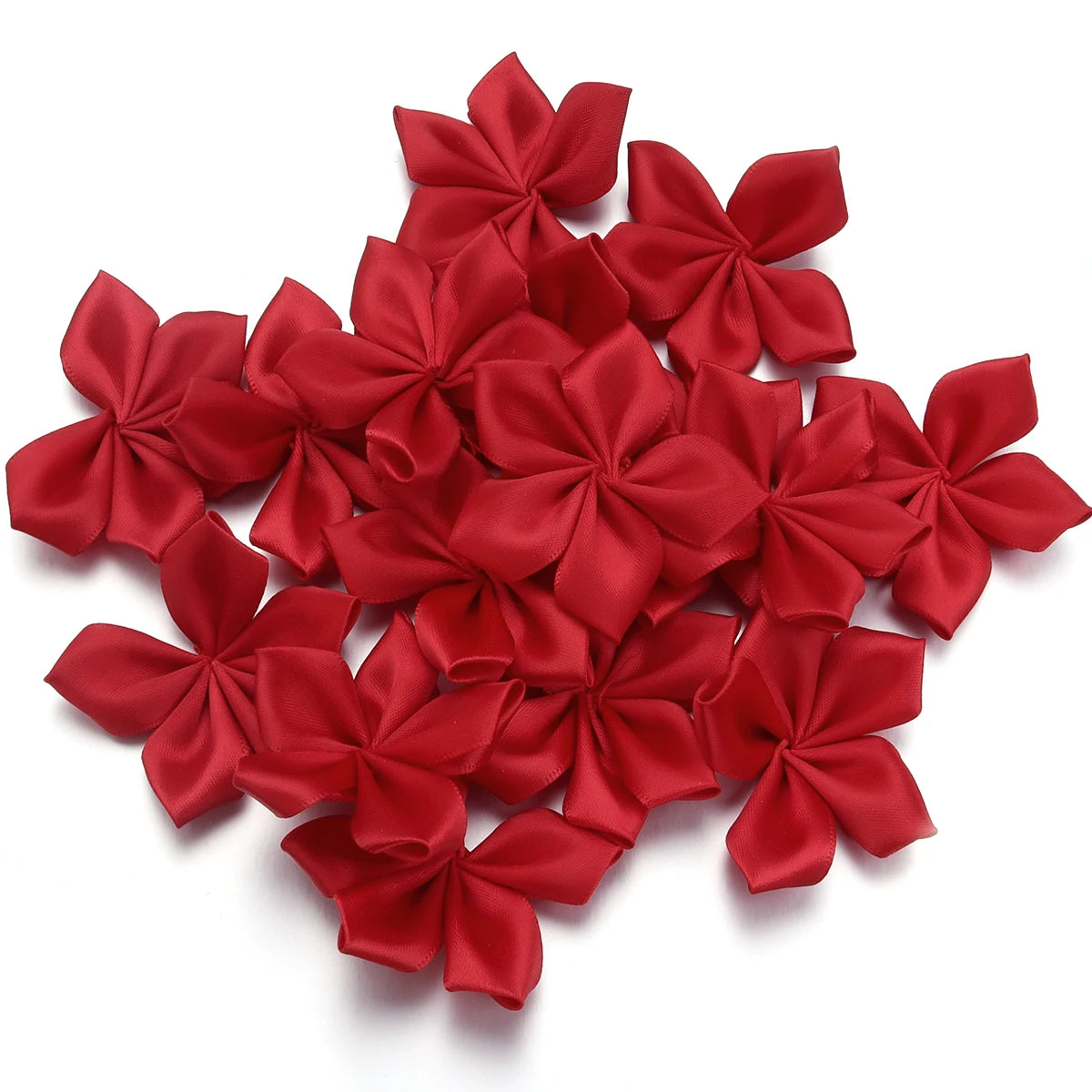 20pcs 6cm Satin Ribbon Flowers for DIY Hair Clips & Crafts Ribbon Flower Appliqués PLUSH Red