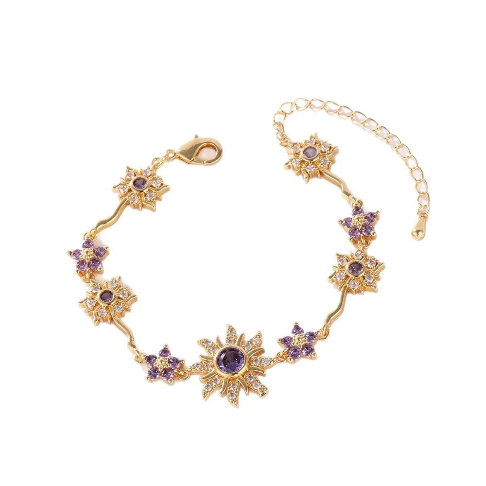 Sunflower Crystal Cubic Zirconia Bracelet – Gold & Silver Bangle Crystal Bangle Bracelet PLUSH Gold