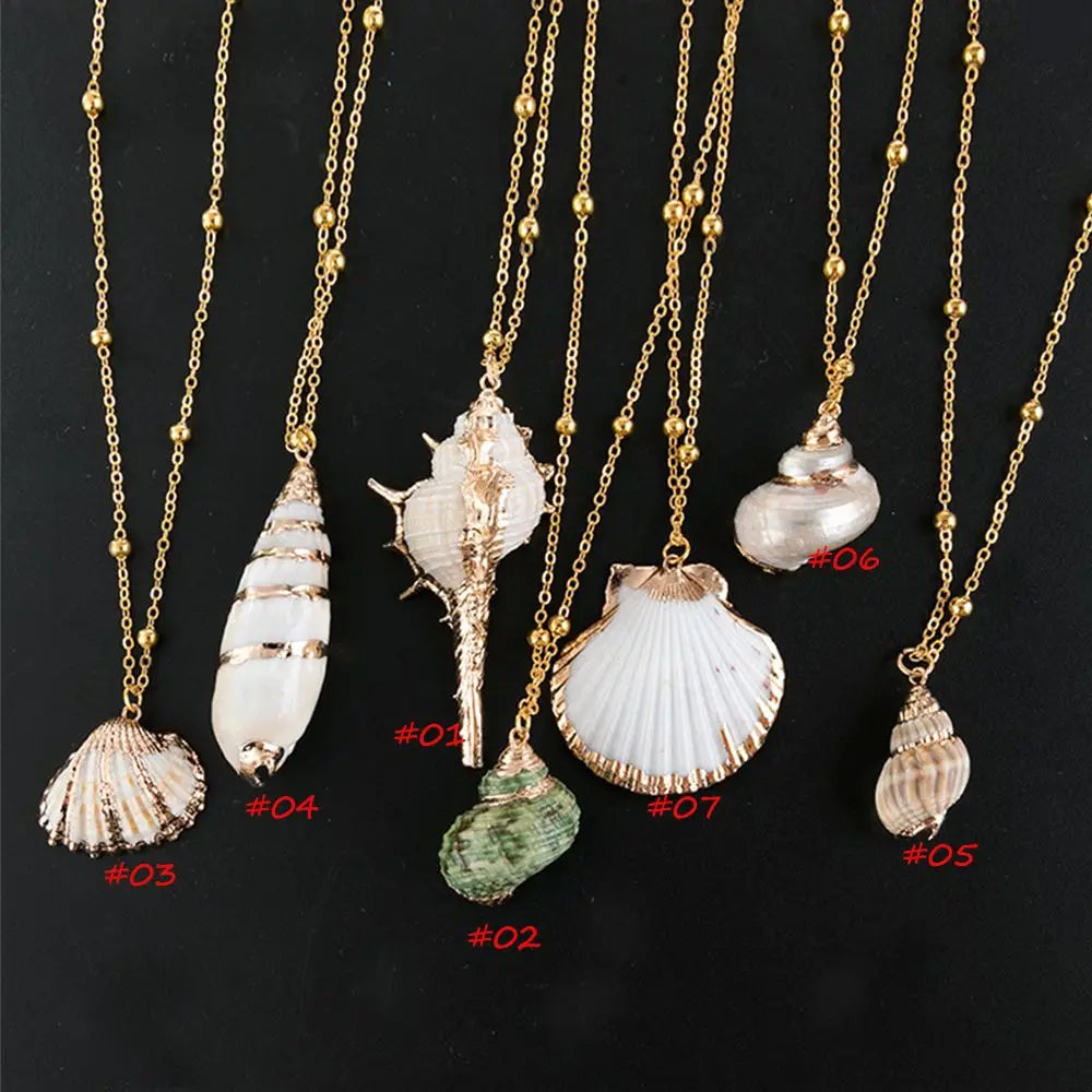 Boho Cowrie Conch Shell Pendant Necklace – Women's Beach Shell Pendant Necklace PLUSH