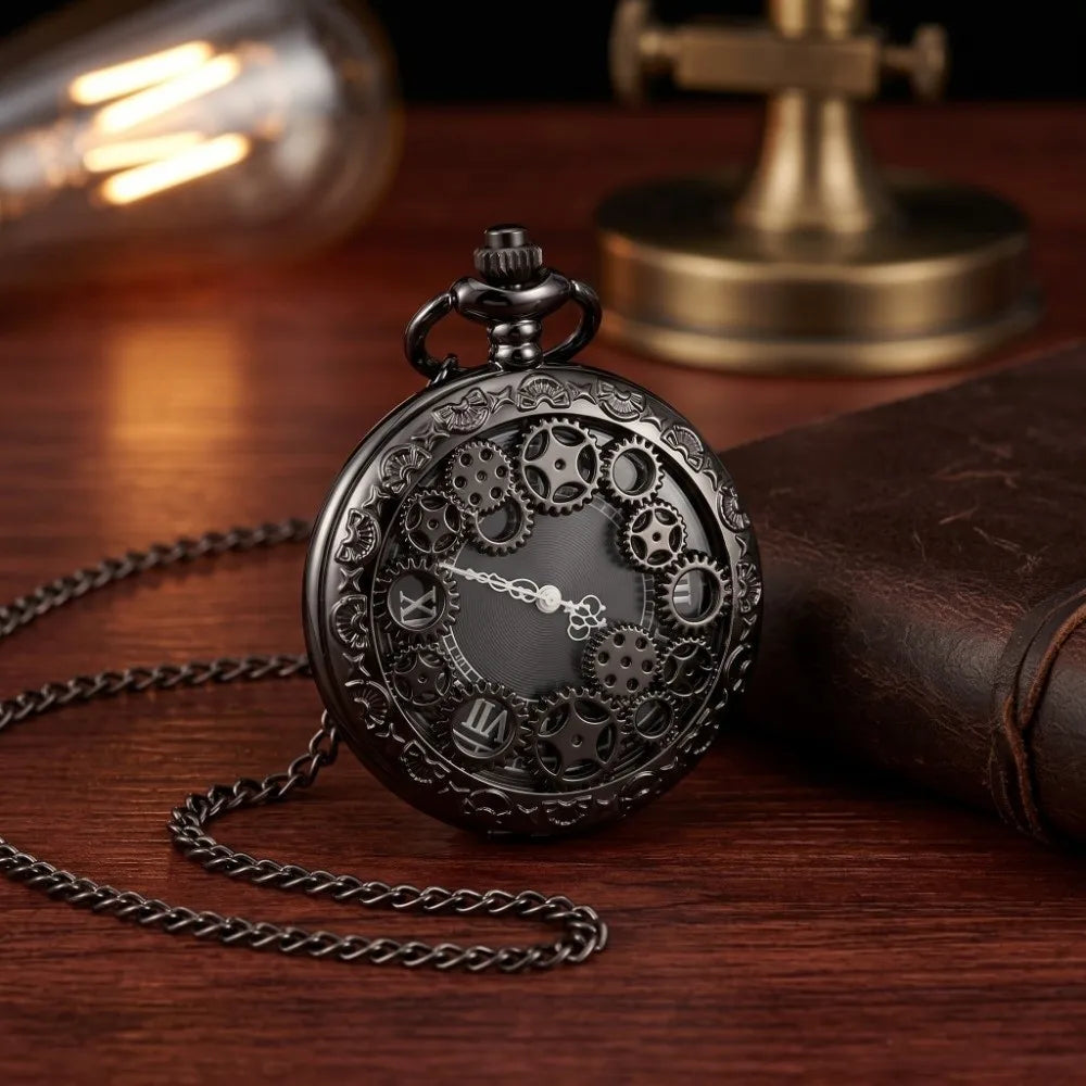 Vintage Steampunk Hollow Gear Quartz Pocket Watch Necklace Pocket Watch Necklace PLUSH