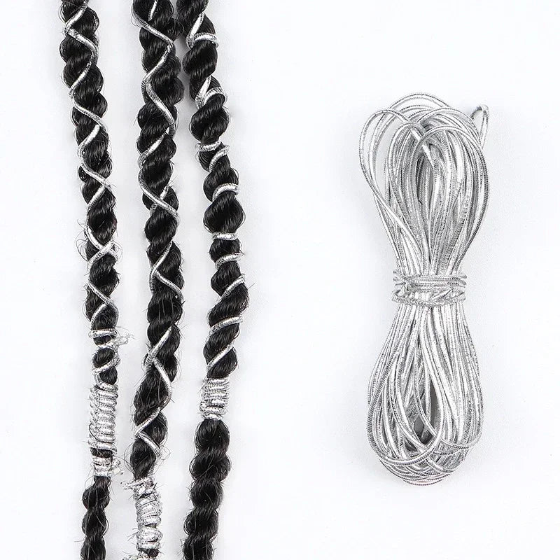 Silver Gold Shimmer Braiding Hair Cord – 5m Elastic Rope Hair Braiding Cord PLUSH