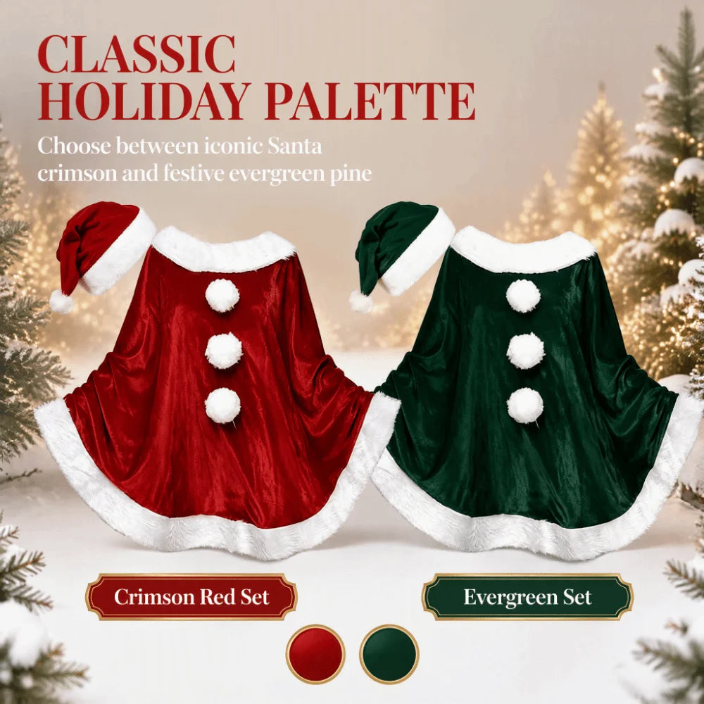 Plush Santa Claus Cloak & Hat Set – Warm Xmas Costume Christmas Costume Set PLUSH