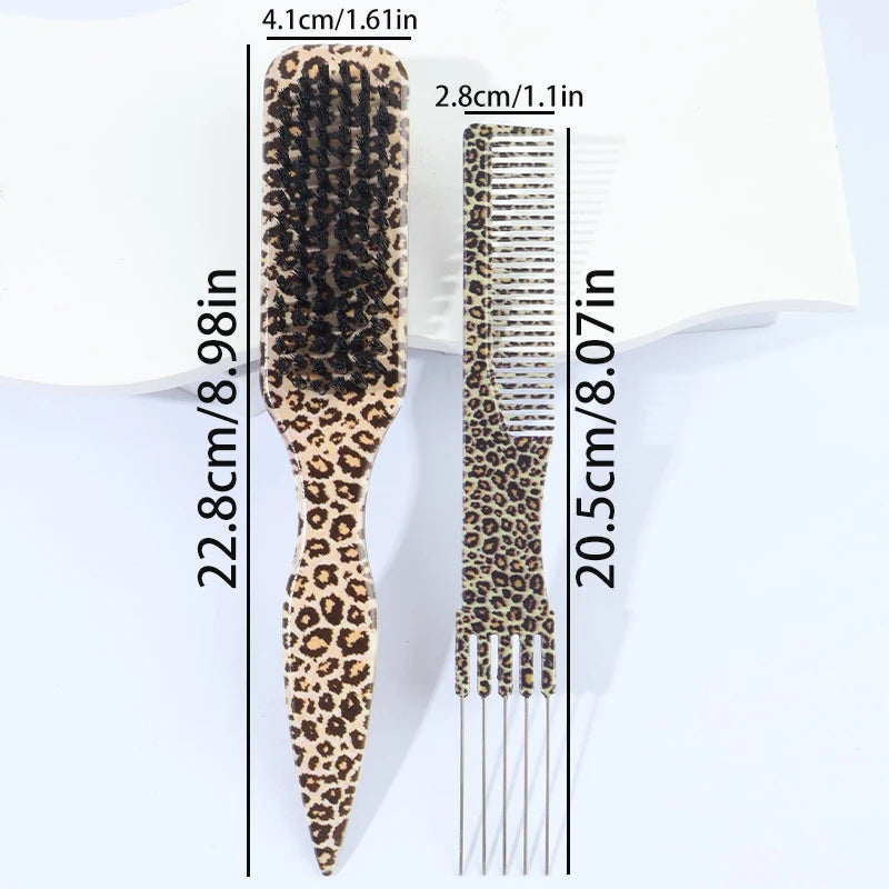 Leopard Print Rat Tail Styling Combs – 2pcs Sectioning Set Hair Styling Comb PLUSH