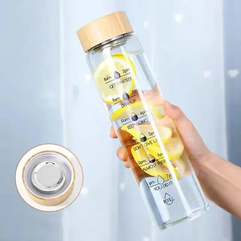 1000ml Glass Water Bottle with Time Marker | Borosilicate Glass Water Bottle PLUSH