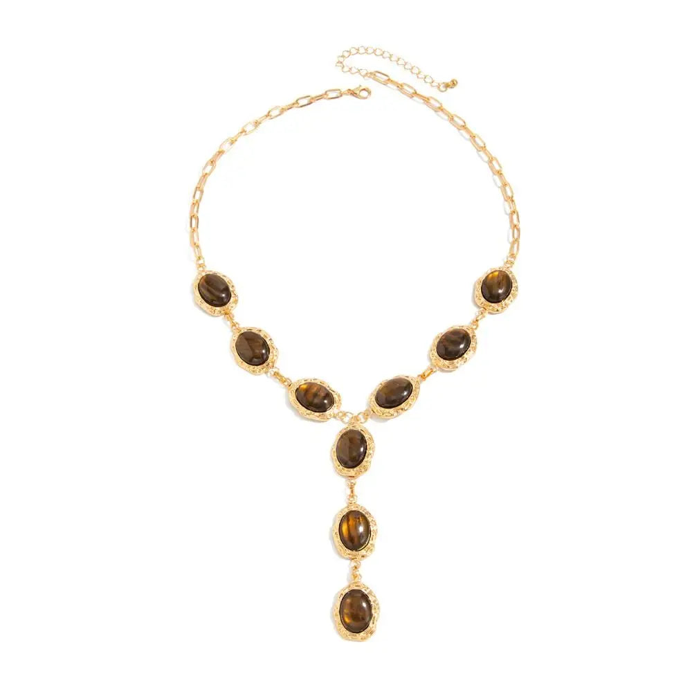 Vintage Tiger Eye Oval Pendant Choker Necklace – Minimalist Pendant Choker Necklace PLUSH