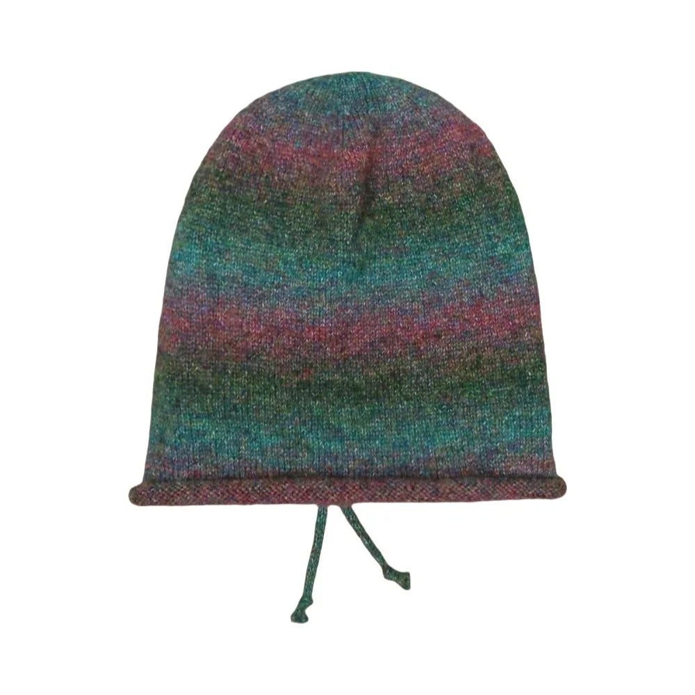Gradient Knit Beanie Hat – Rolled Brim Drawstring Streetwear Cap Knit Beanie Hat PLUSH Purple