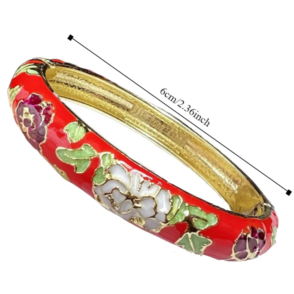 Chinese Cloisonné Enamel Peony Double Bangle Bracelet for Women Enamel Bangle Bracelet PLUSH