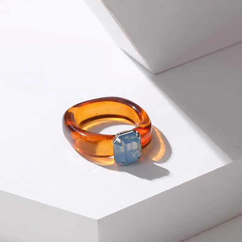 Women's Colorful Zircon Resin Ring – Trendy Sweet Style Resin Fashion Ring PLUSH one size A8