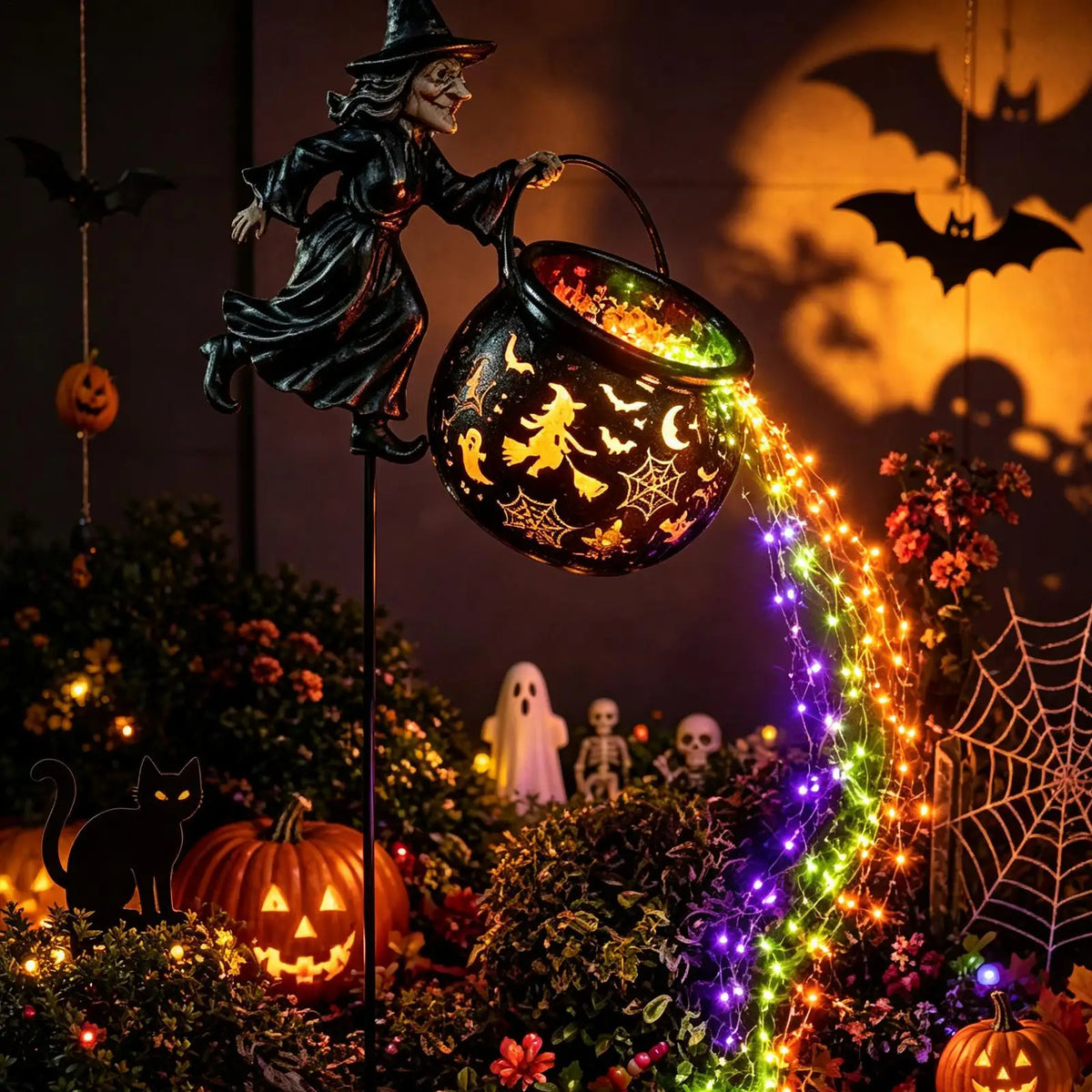 Halloween Witch Cauldron LED Stake Light – Outdoor Garden Decor Halloween Stake Light PLUSH