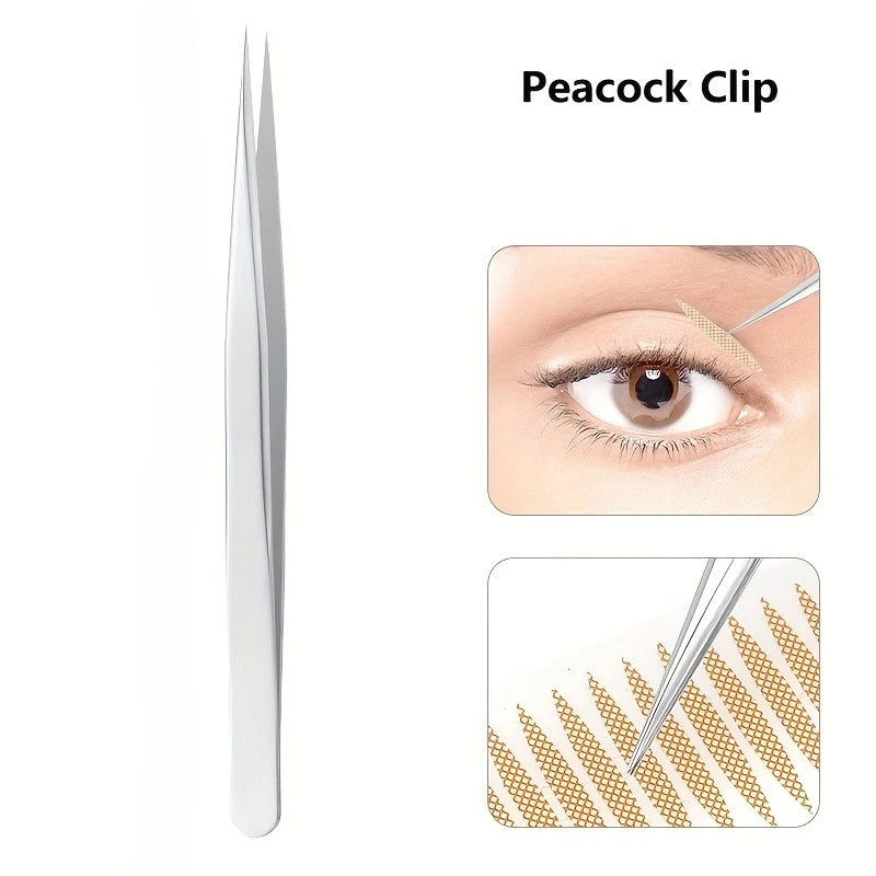 Ouriner Stainless Steel Eyelash Grafting Tweezers – Golden Eyelash Tweezers PLUSH Peacock clip
