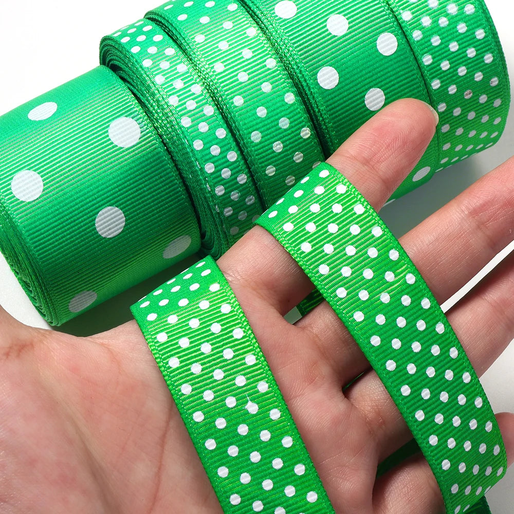 Green Polka Dot Grosgrain Ribbon 10–38mm | DIY Bows & Gift Wrap Grosgrain Ribbon PLUSH