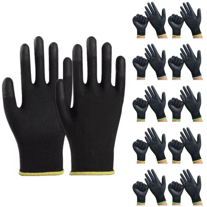 PU Coated Work Gloves 5/10 Pairs | S–XL Garden Construction Work Safety Gloves PLUSH
