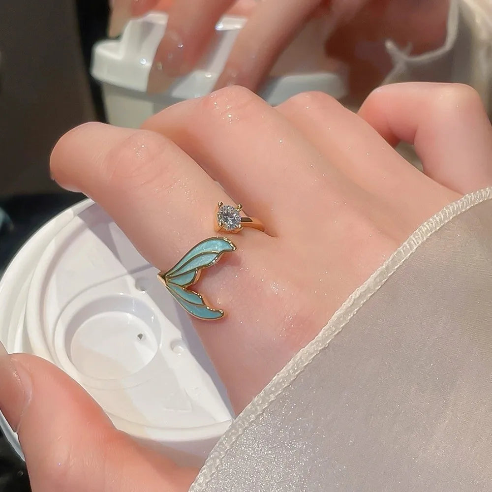 Fishtail Zircon Open Ring – Y2K Geometric Copper Cocktail Ring Cocktail Ring PLUSH