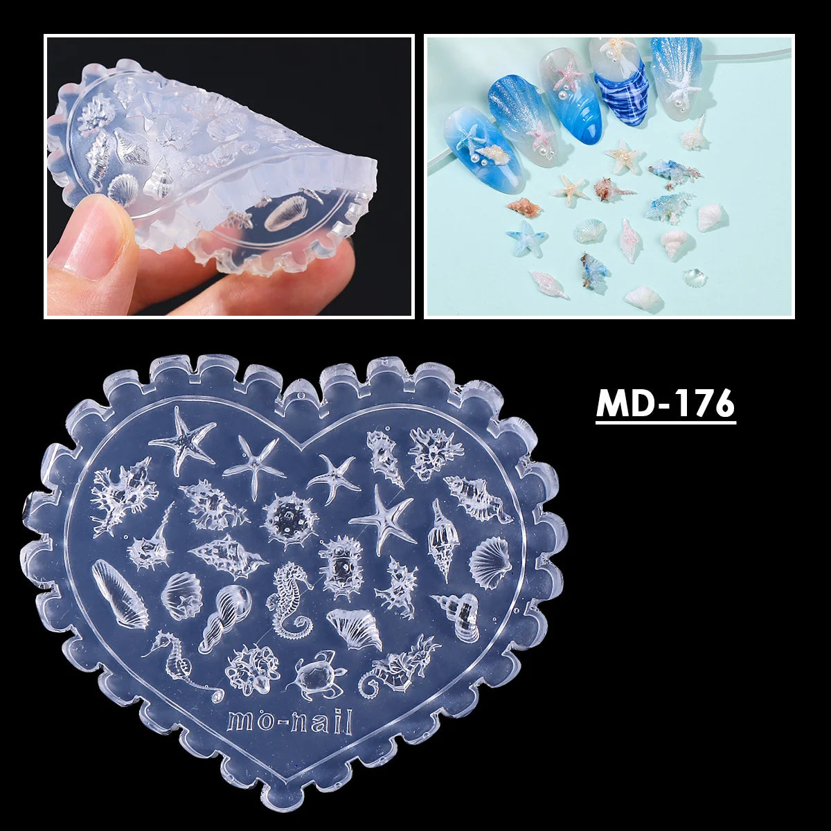 Ocean Silicone Nail Mold – 3D Starfish Shell Sea Life Art Nail Art Mold PLUSH MD-176