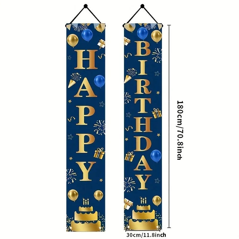 Birthday Door Banner Pair Black Gold – Indoor & Outdoor Decor Party Door Banner PLUSH Polyester Set 1