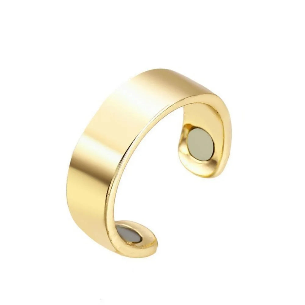 Retro Magnetic Cuff Bracelet & Ring Set – Unisex Alloy Bangle Cuff Bracelet Set PLUSH Gold Ring