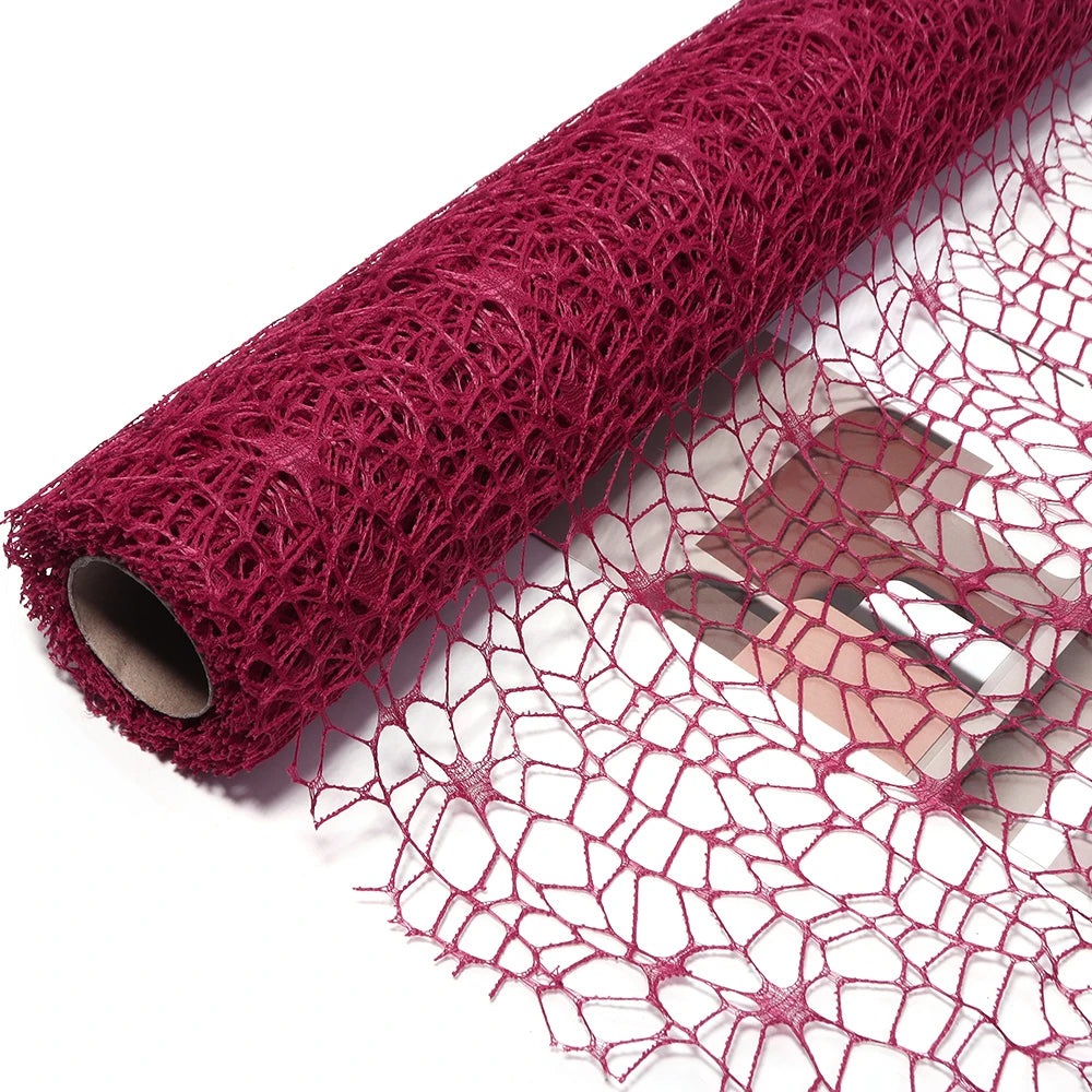 50m Korean Hollow Mesh Floral Wrapping Net Yarn Bouquet Roll Floral Wrapping Mesh PLUSH wine red