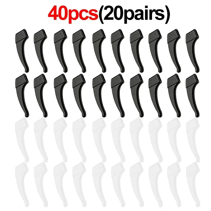Silicone Anti-Slip Ear Hook Grips for Glasses & Sunglasses Eyewear Accessories PLUSH Black White 20pairs