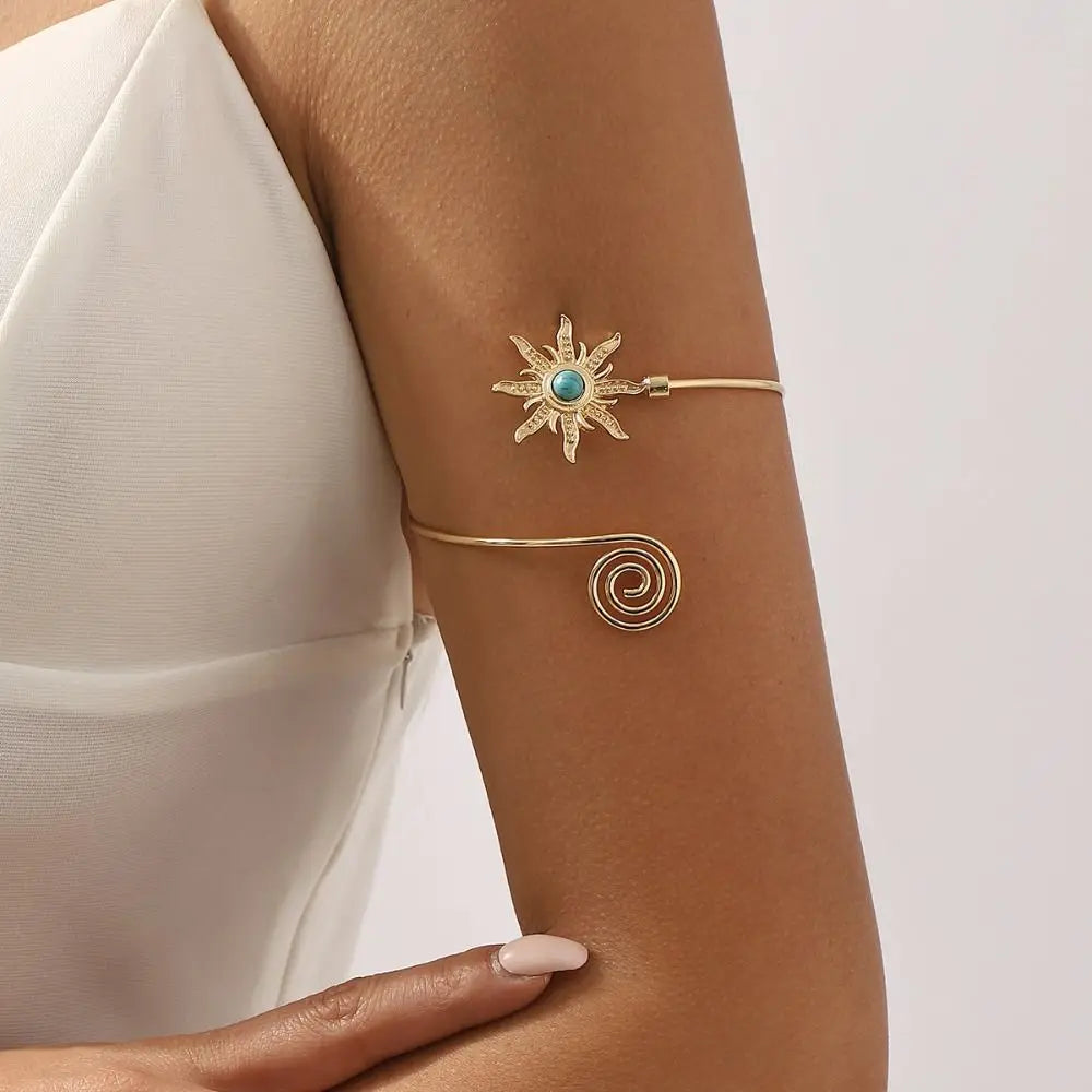 Bohemian Turquoise Sun Wide Open Arm Cuff Bracelet Women Arm Cuff Bracelet PLUSH