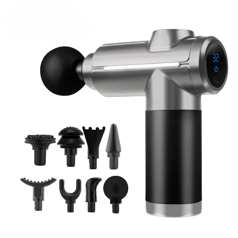 Portable Massage Gun with 8 Heads – Full Body Massager Handheld Massage Gun PLUSH Silvery USB Type-C