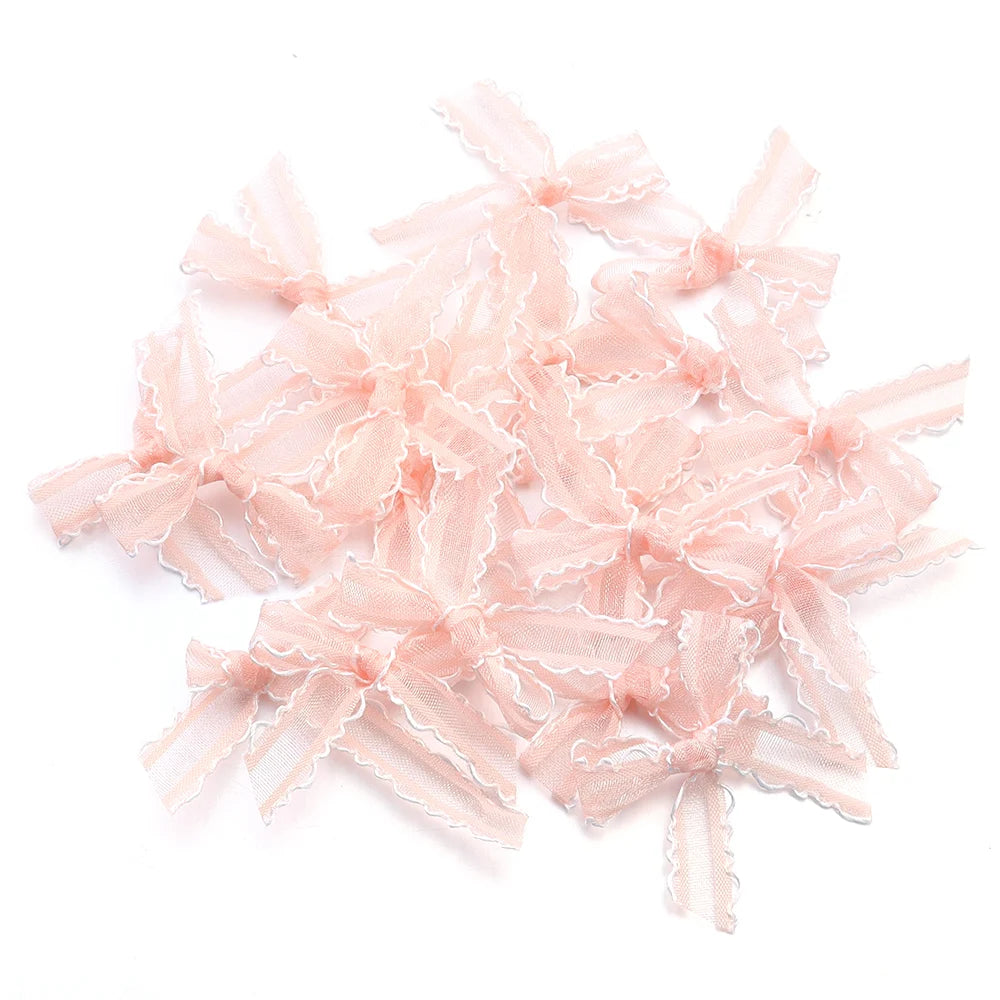 20pcs Mini Satin Ribbon Bows – Colorful DIY Craft Bowknots Ribbon Craft Bows PLUSH Light Pink 3.5X4cm