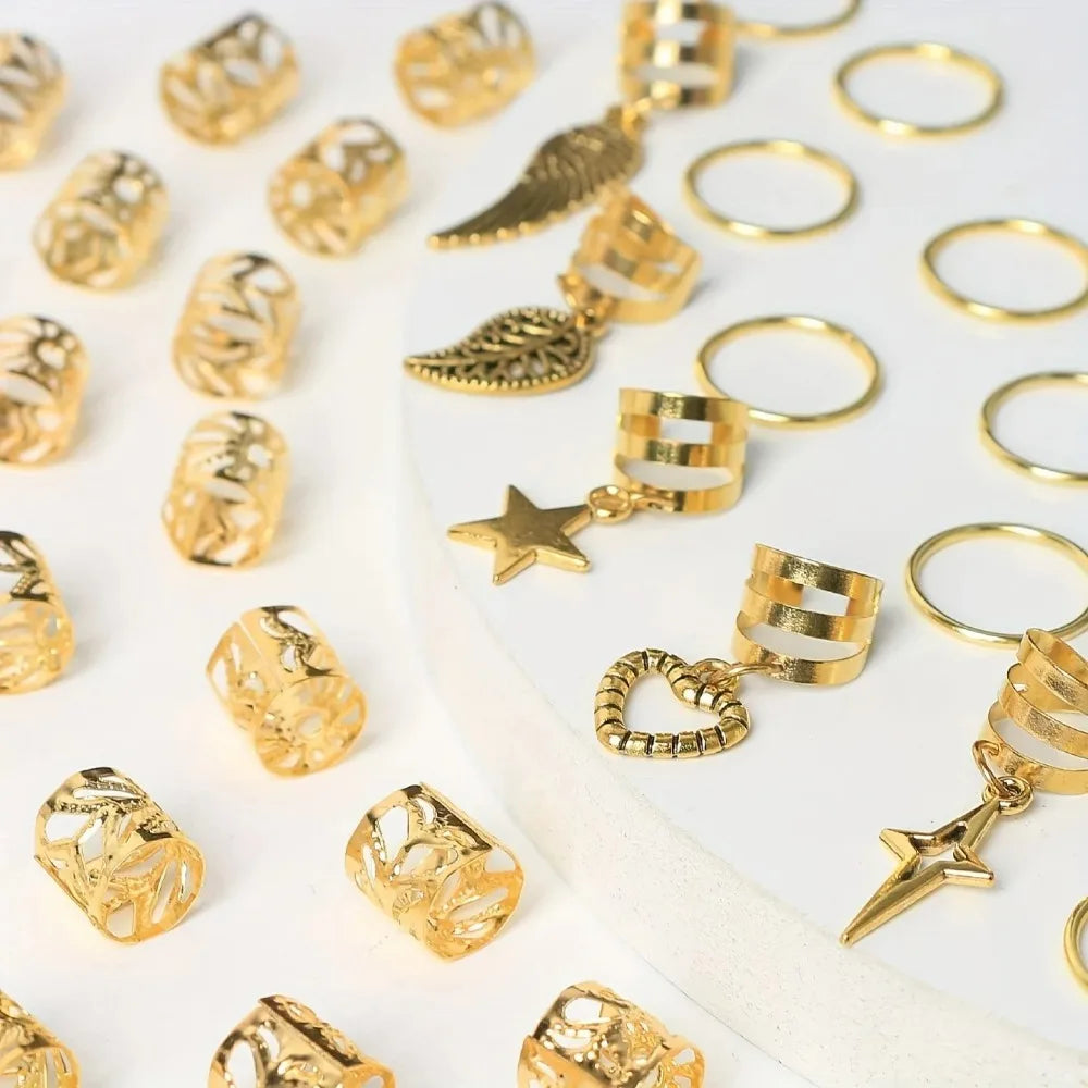 45pcs Dreadlock Hair Rings – Wing Leaves Stars Braid Jewelry Braid Hair Rings PLUSH