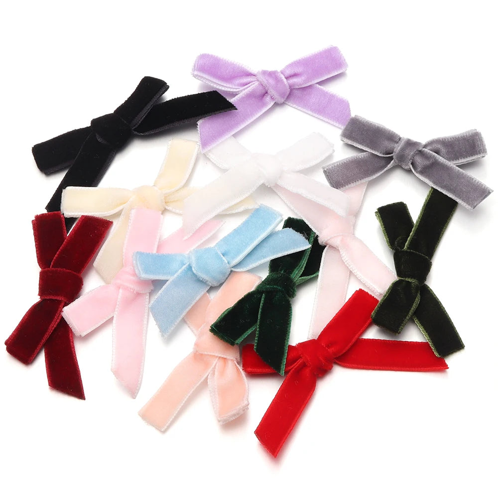 10pcs Velvet Flocking Bow Ribbons 1cm – DIY Hair & Gift Decor Velvet Bow Ribbons PLUSH mixed