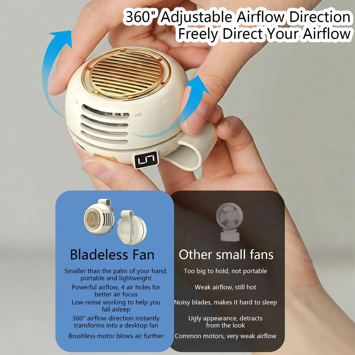 Portable Bladeless Clip Fan – USB Rechargeable, 5 Speeds Portable Clip Fan PLUSH