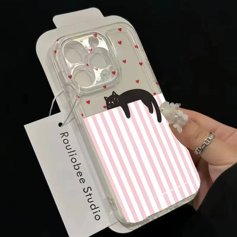 Striped Black Cat iPhone Case – Shockproof Transparent Cover Phone Case PLUSH