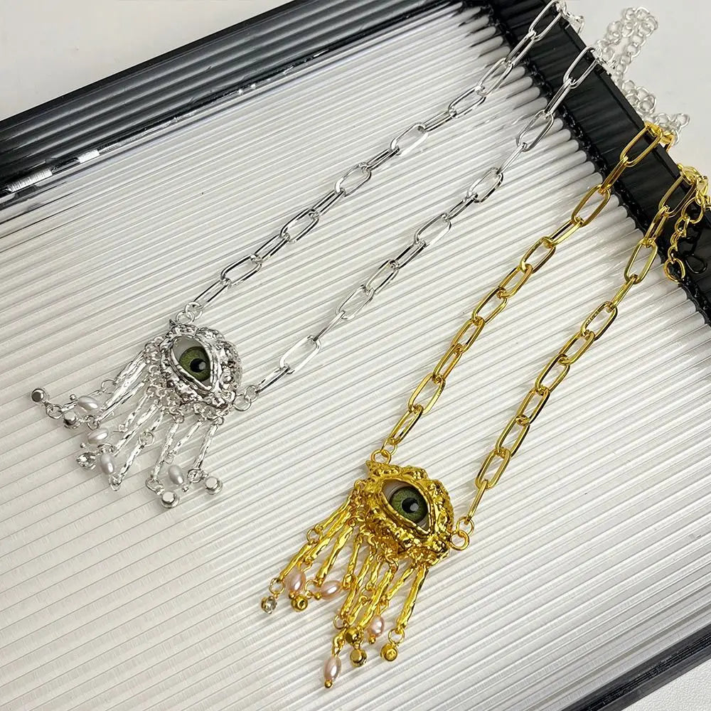 Vintage Demon Eye Tassel Necklace – Imitation Pearl Pendant Pendant Necklace PLUSH