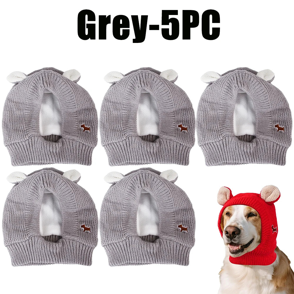 Dog Ear Muffs Knitted Hat – Pet Winter Neck & Ear Warmer Pet Winter Hat PLUSH Grey-5PC