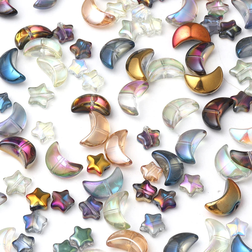 50pcs Star & Moon Glass Spacer Beads – Color Plated DIY Jewelry Glass Spacer Beads PLUSH