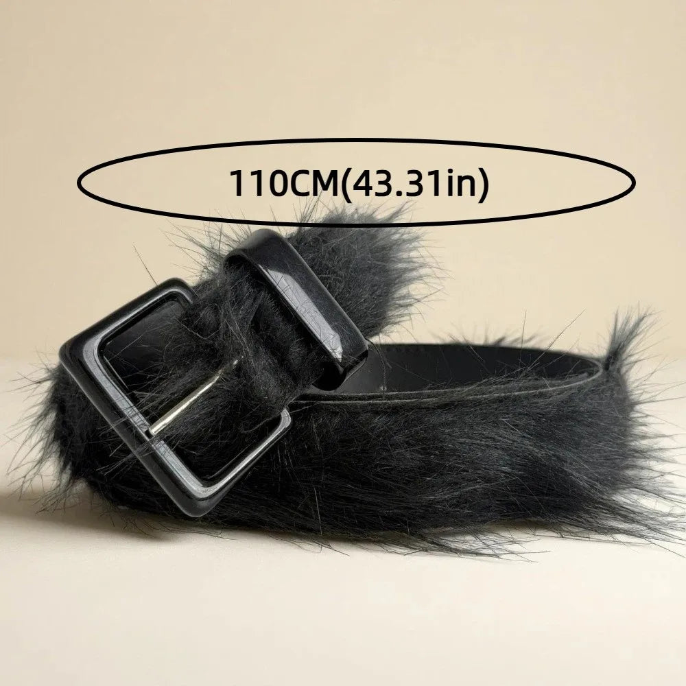 Punk Faux Fur Waist Belt Adjustable Retro Pin Buckle Cosplay Faux Fur Waist Belt PLUSH