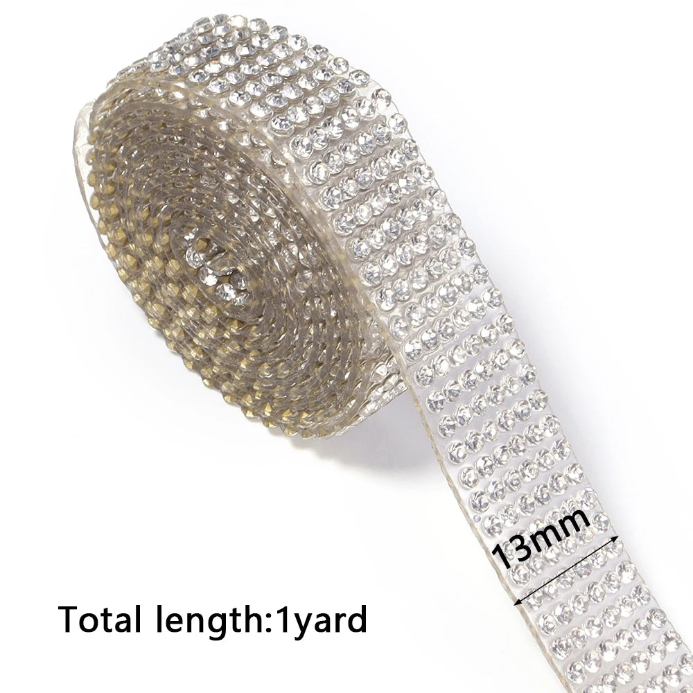 Self-Adhesive Rhinestone Trim Band Crystal Strip Tape | DIY Rhinestone Trim Tape PLUSH 13mm 1yard