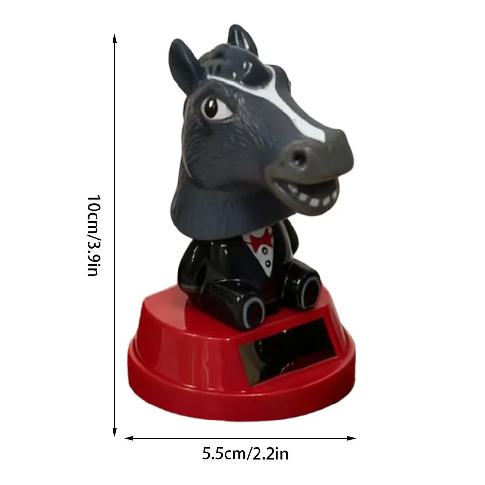 Solar Horse Bobblehead Car Dashboard Ornament | Shaking Figurine Car Dashboard Ornament PLUSH Gray